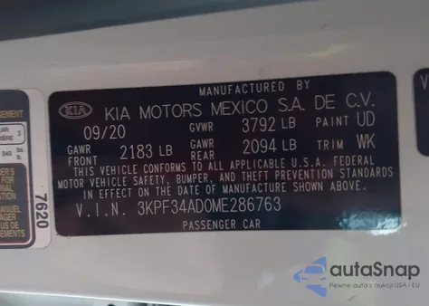 2021 Kia Forte Gt-Line from USA, damaged, VIN 3KPF34AD0ME286763